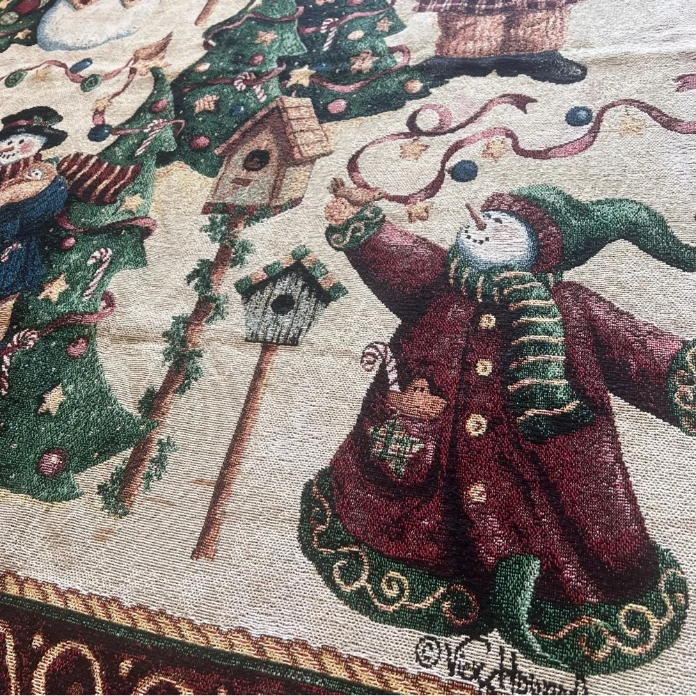 VTG Vicky Howard Snowman Tapestry Throw Christmas Holiday Winter 48x66”